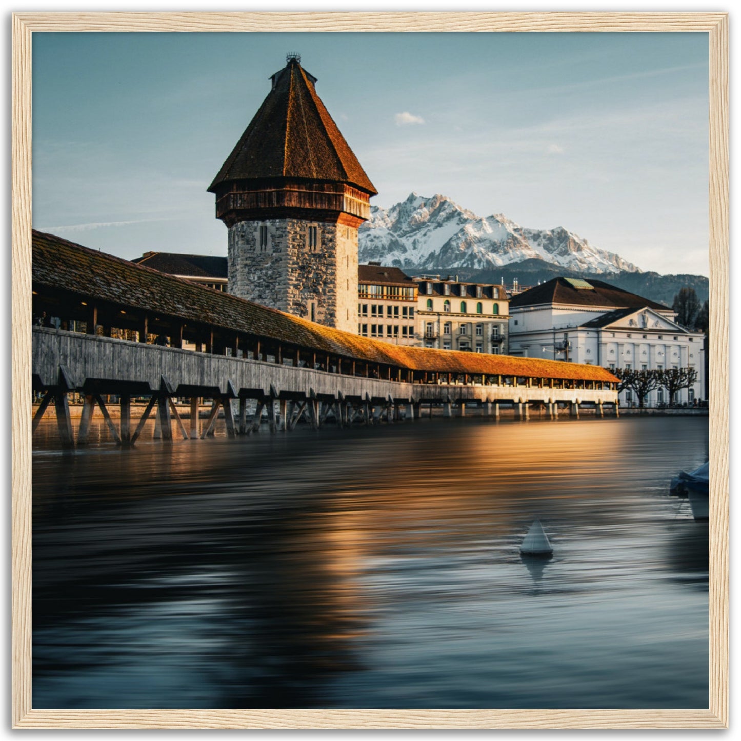 Framed poster Chapel Bridge Lucerne and Pilatus - Dusk