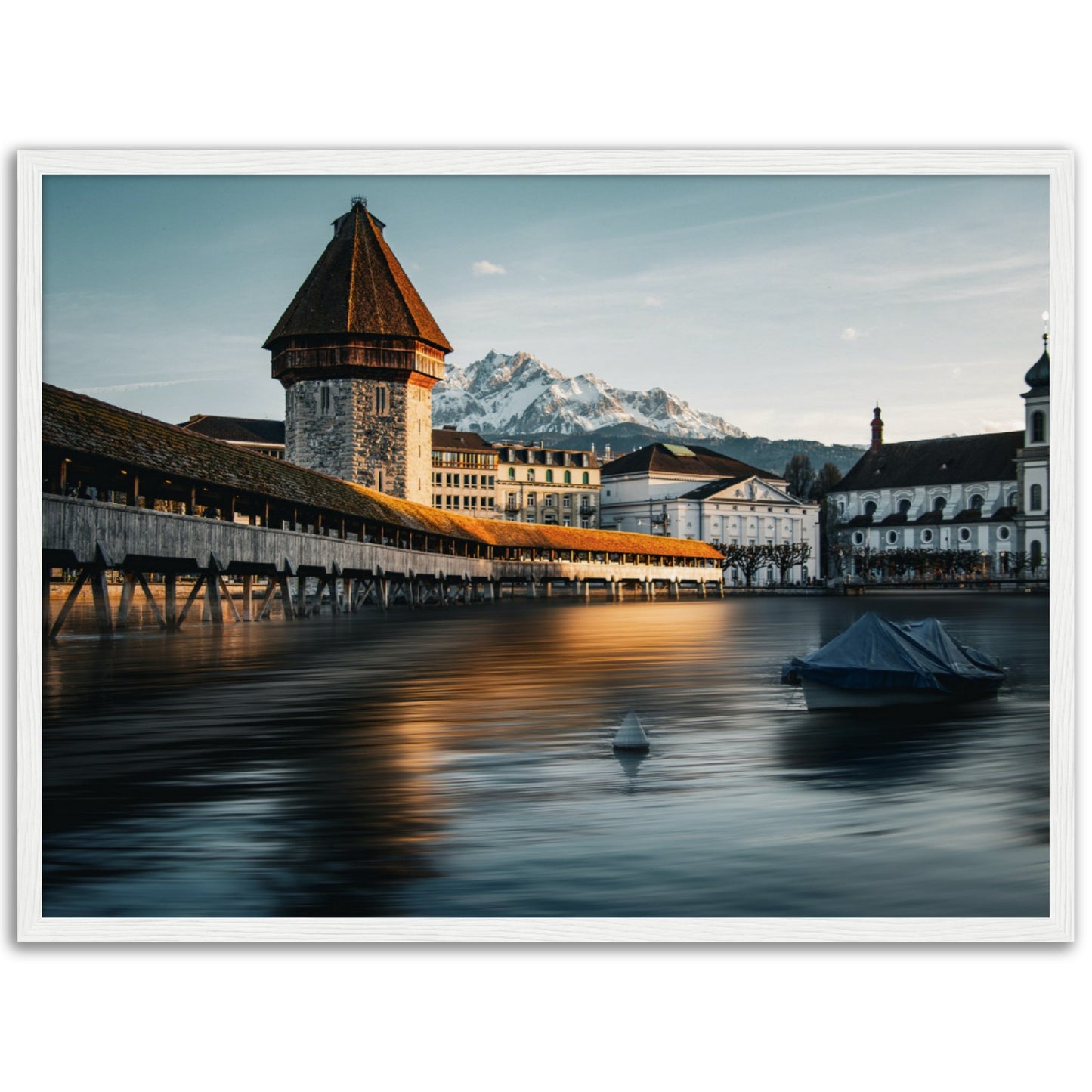 Framed poster Chapel Bridge Lucerne and Pilatus - Dusk