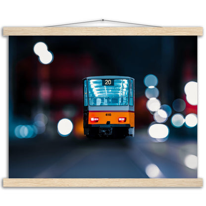 Yellow tram premium poster with wooden bars