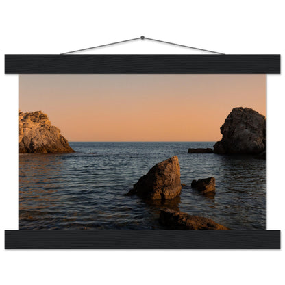 Romantic bay by the sea in orange premium poster with wooden frames