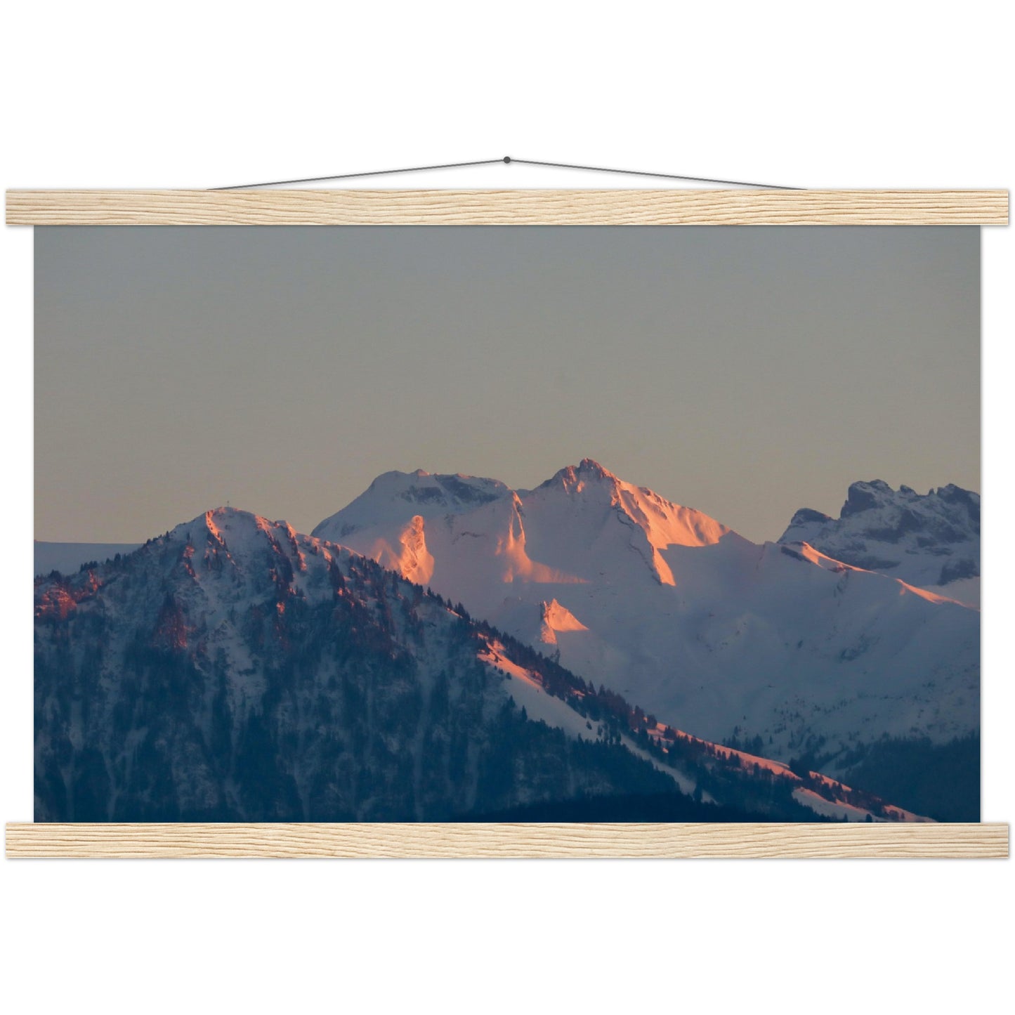 Alpengipfel in Abendrot: Buochserhorn und Brisen Premium Poster aus mattem Papier in Museumsqualität mit Holzleisten