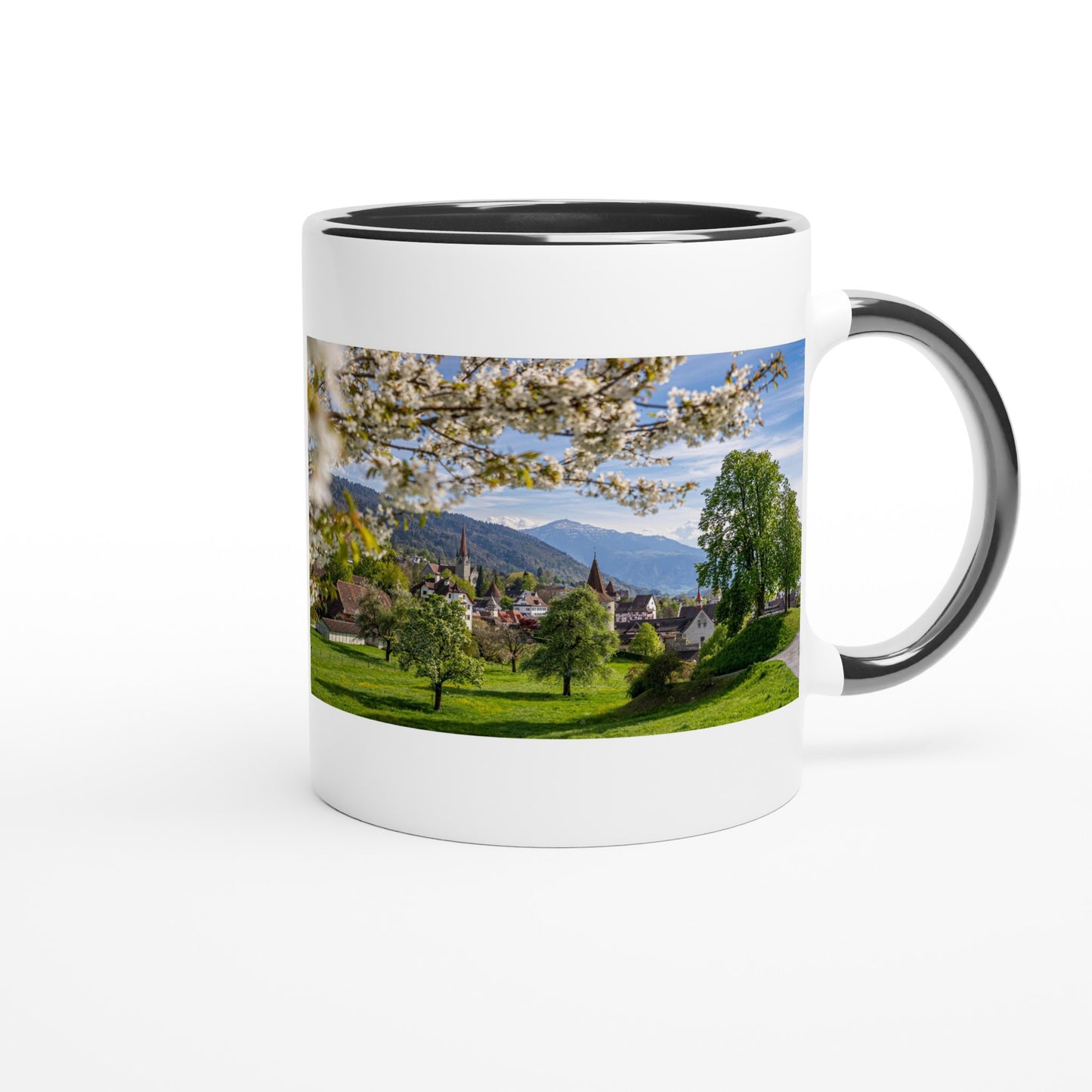 Spring Magic City of Zug Ceramic Mug - Colored Rim &amp; Handle 