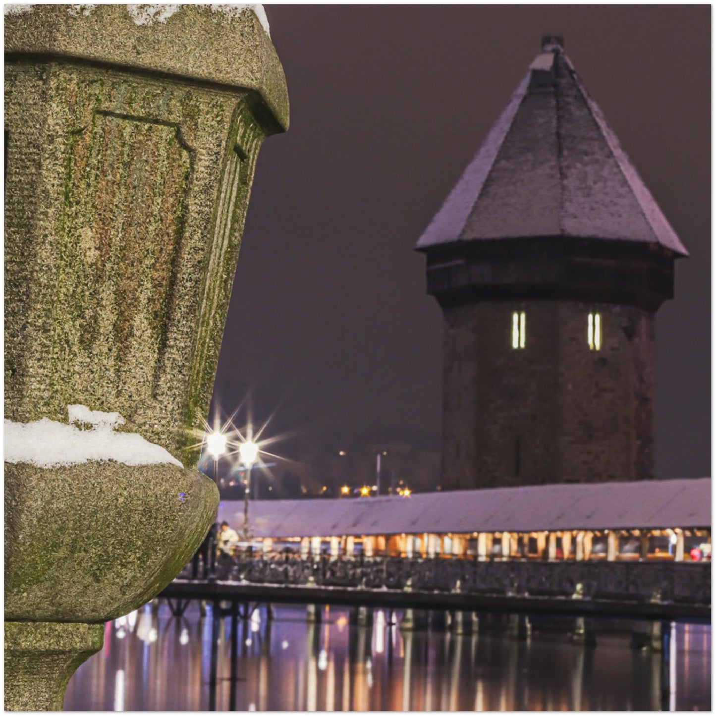 Winterbild, Kapellbrücke Luzern Premium Poster aus mattem Papier in Museumsqualität