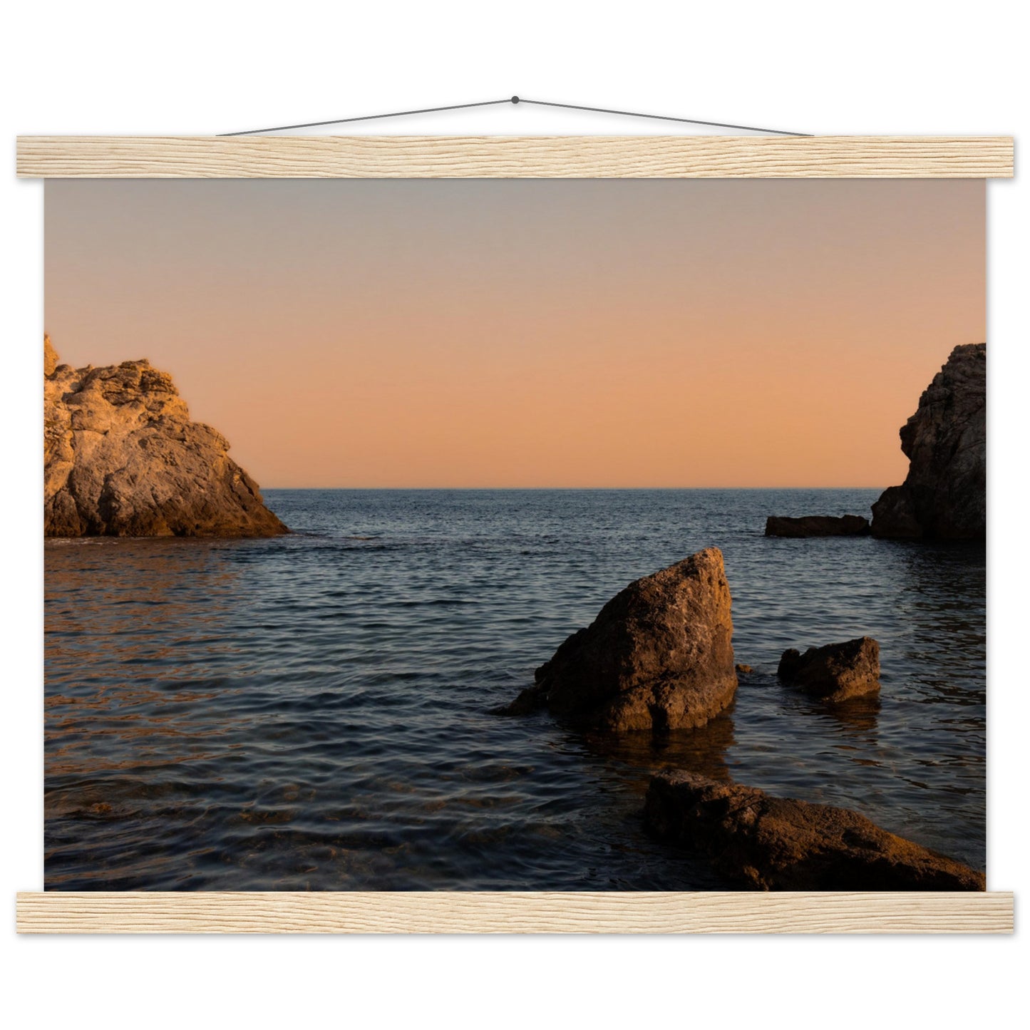 Romantic bay by the sea in orange premium poster with wooden frames