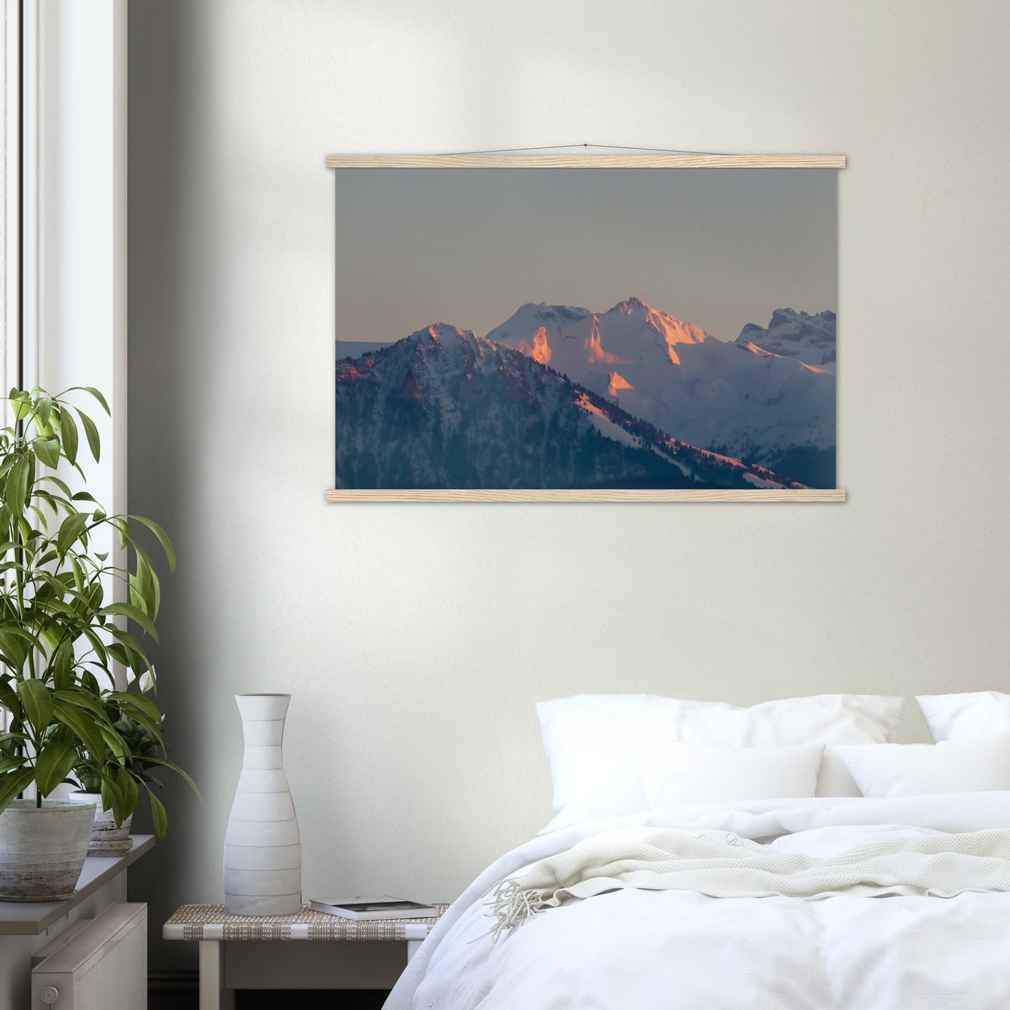 Alpengipfel in Abendrot: Buochserhorn und Brisen Premium Poster aus mattem Papier in Museumsqualität mit Holzleisten