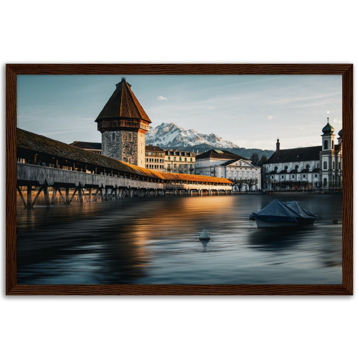 Framed poster Chapel Bridge Lucerne and Pilatus - Dusk