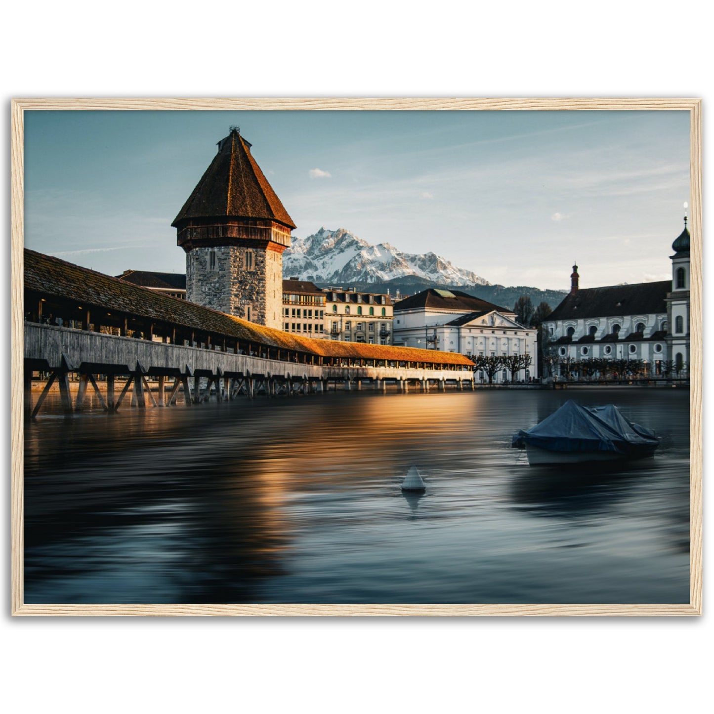 Framed poster Chapel Bridge Lucerne and Pilatus - Dusk