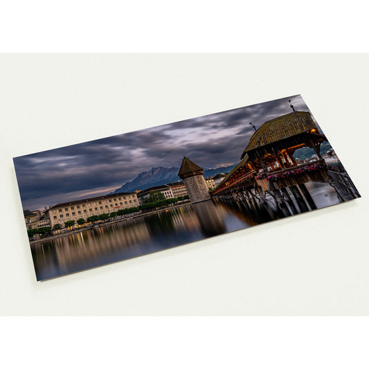 Chapel Bridge Lucerne with Pilatus in the Evening Set of 10 cards (2-sided, with envelopes)