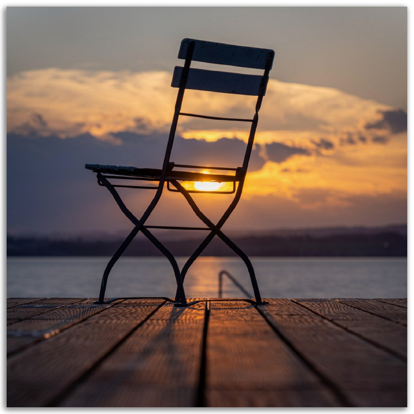 Rustic charm: sunset on the wooden pier - premium poster