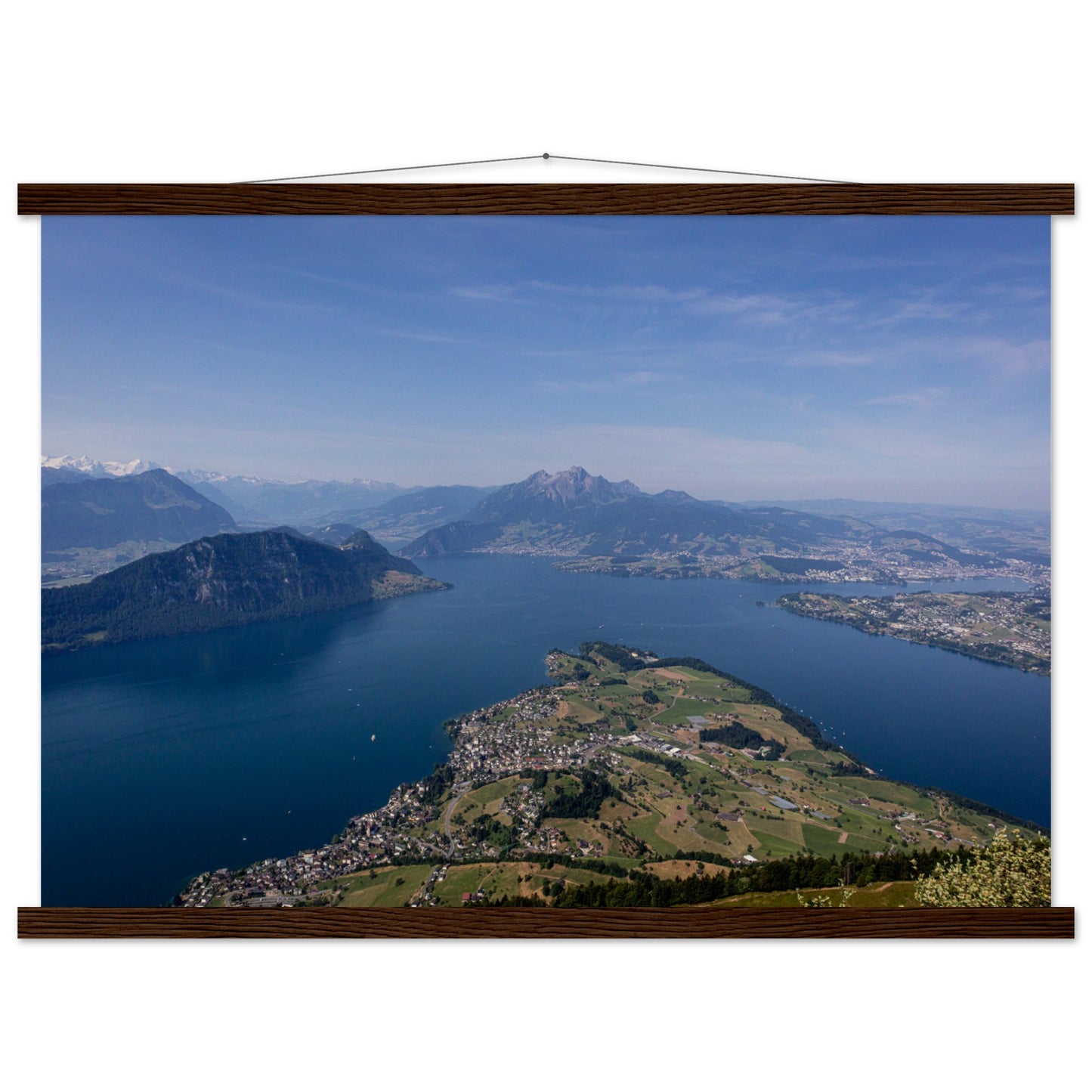 Central Switzerland Poster: Breathtaking view over Lake Lucerne Premium poster with wooden bars