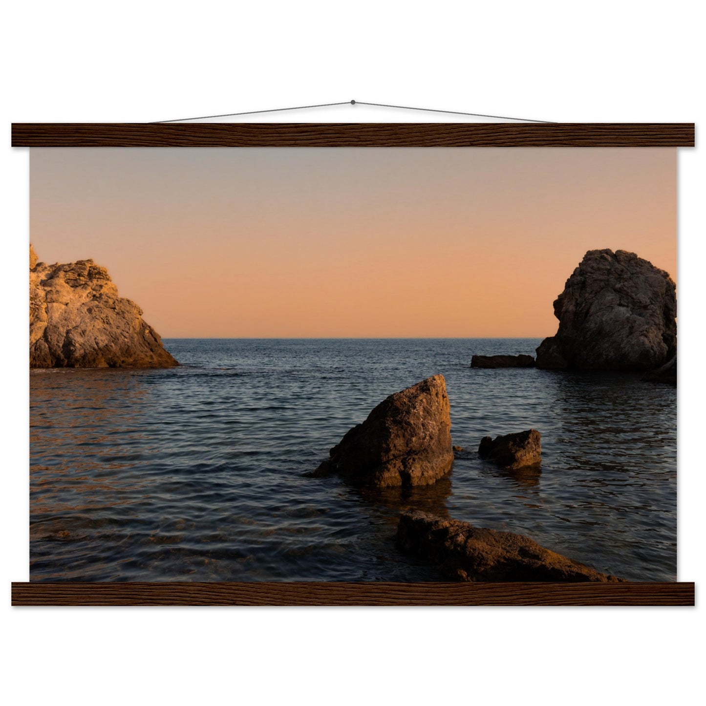 Romantic bay by the sea in orange premium poster with wooden frames