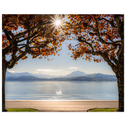 Autumn on Lake Zug with sun rays as a forex print