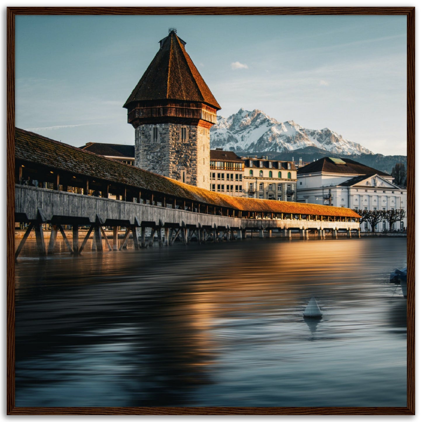 Framed poster Chapel Bridge Lucerne and Pilatus - Dusk