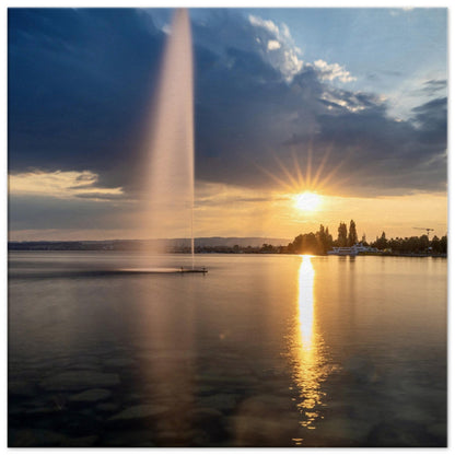 Canvas water fountain on Lake Zug at sunset