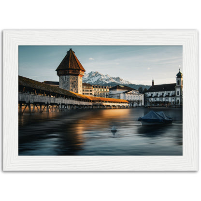 Framed poster Chapel Bridge Lucerne and Pilatus - Dusk