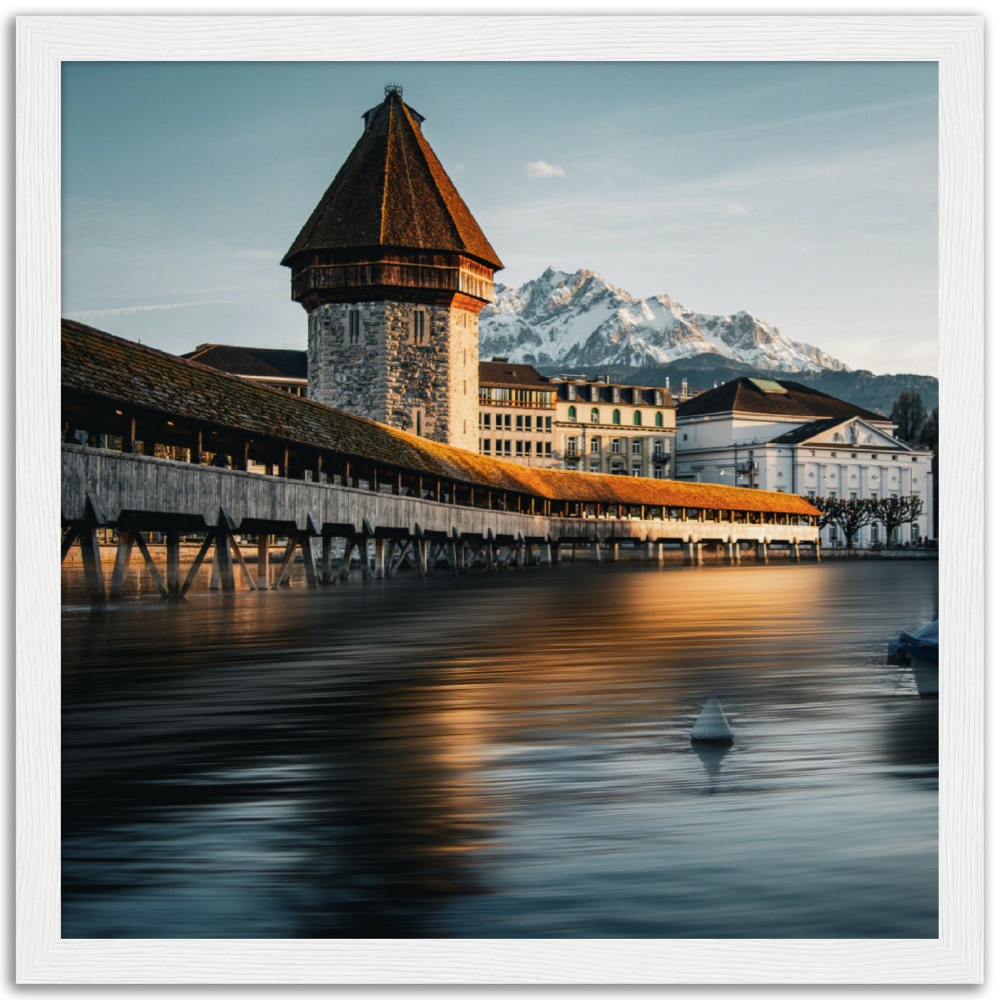 Framed poster Chapel Bridge Lucerne and Pilatus - Dusk