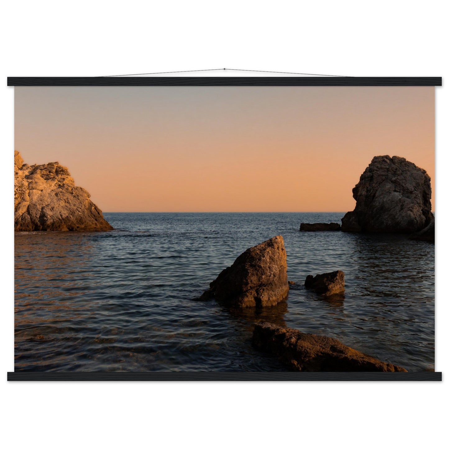 Romantic bay by the sea in orange premium poster with wooden frames