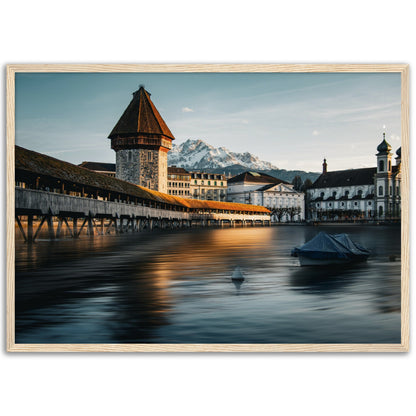 Framed poster Chapel Bridge Lucerne and Pilatus - Dusk