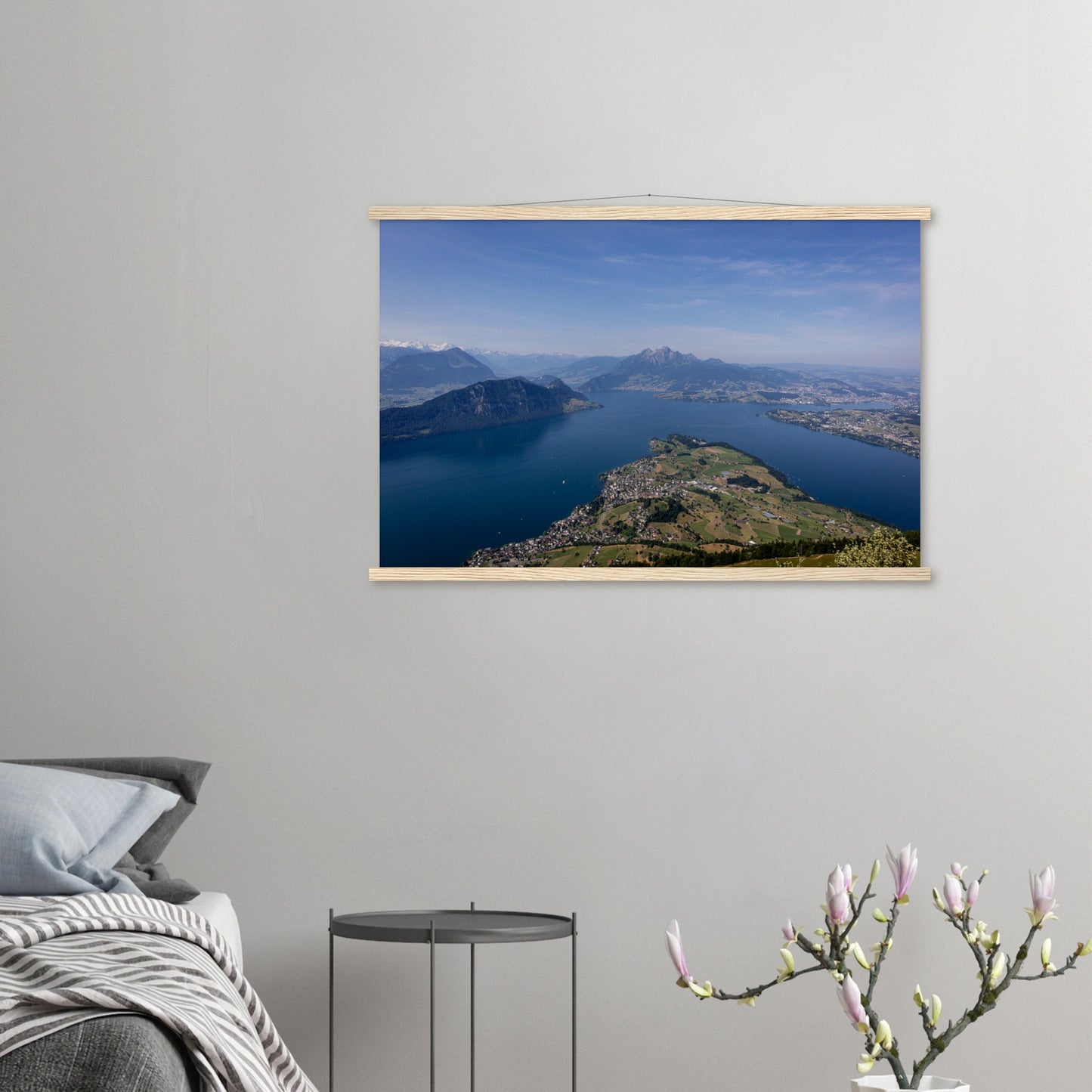 Central Switzerland Poster: Breathtaking view over Lake Lucerne Premium poster with wooden bars