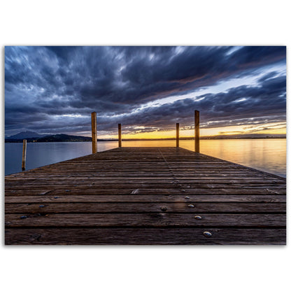 Idyllic nature poster: wooden pier on Lake Zug - Premium Poster