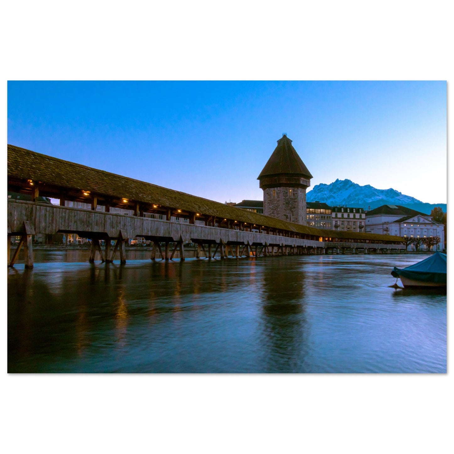 Chapel Bridge Lucerne &amp; Snowy Pilatus Forex Print