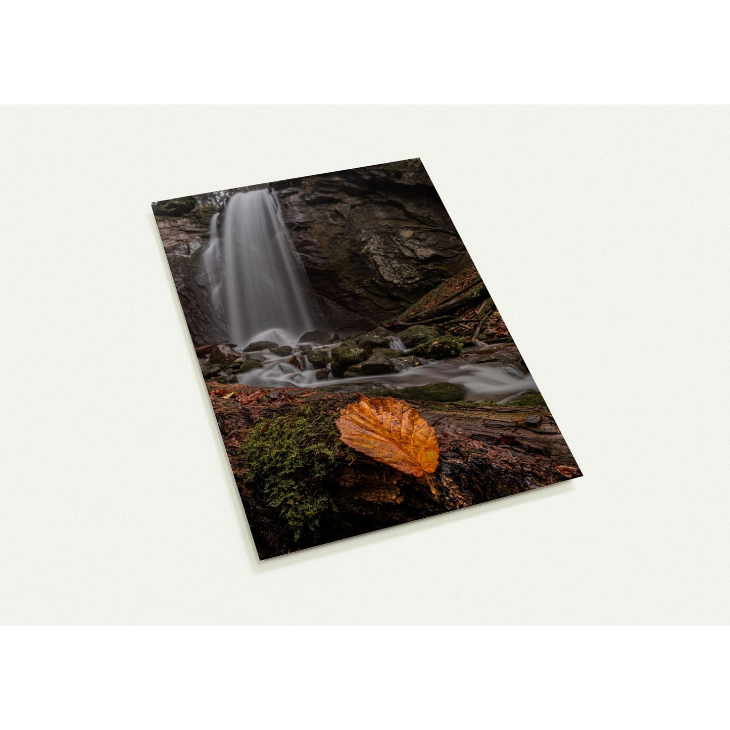 Herbstblatt am Wasserfall - 10er Set Ansichtskarten mit Umschlägen