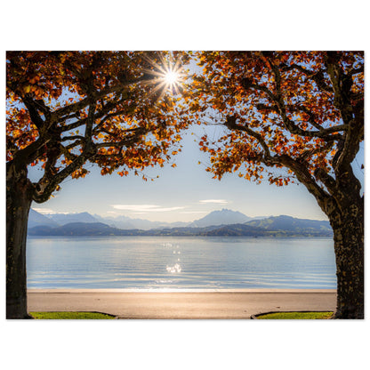 Herbst am Zugersee mit Sonnenstrahlen als Forex-Druck