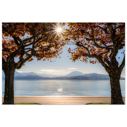 Autumn on Lake Zug with sun rays as a forex print