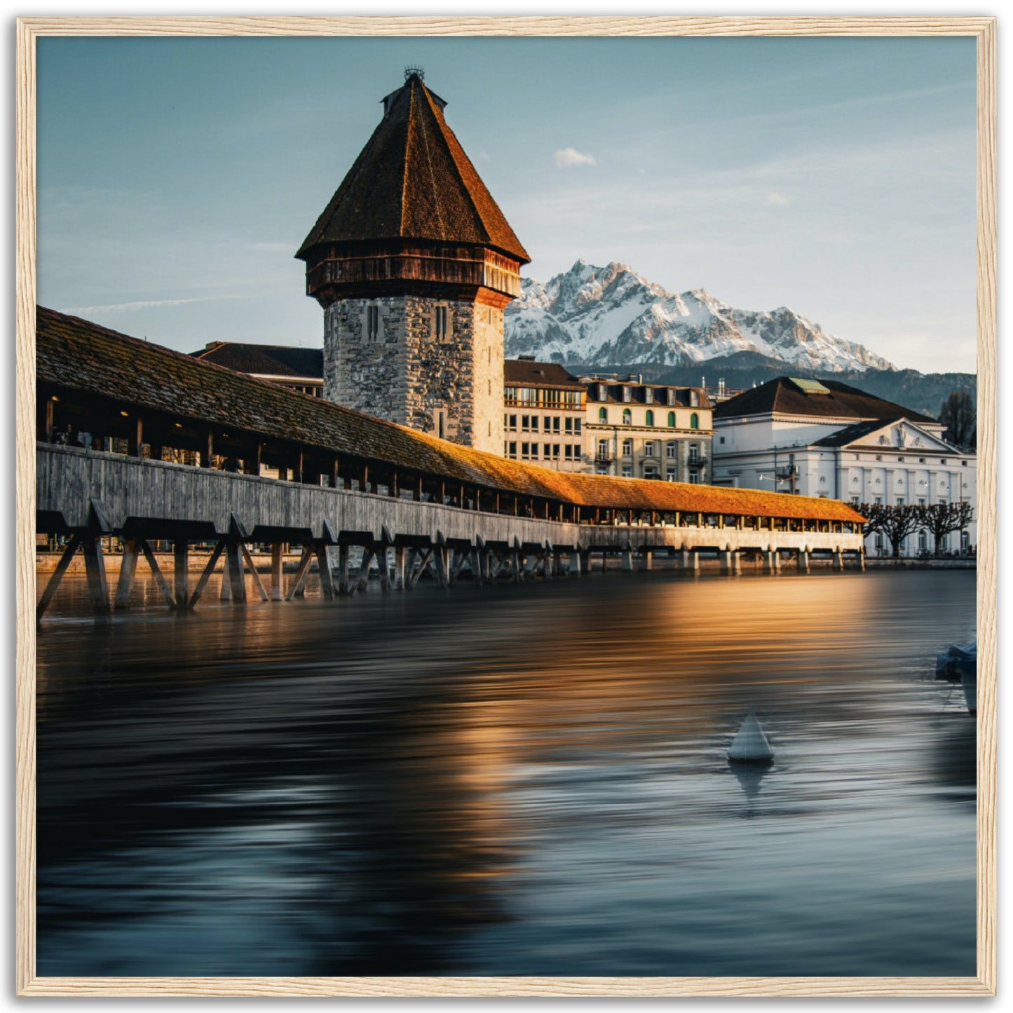 Framed poster Chapel Bridge Lucerne and Pilatus - Dusk