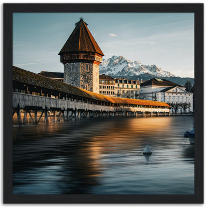 Framed poster Chapel Bridge Lucerne and Pilatus - Dusk