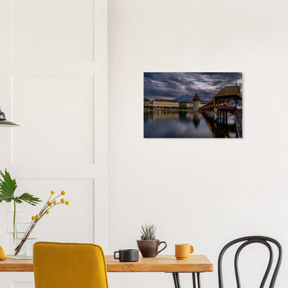 Chapel Bridge Lucerne with Pilatus in the evening - Premium Poster