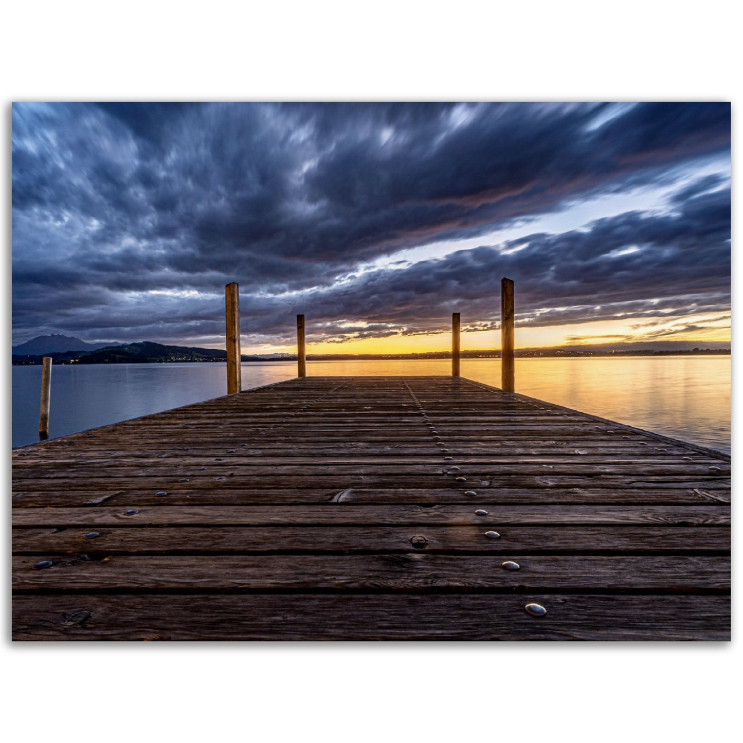 Idyllic nature poster: wooden pier on Lake Zug - Premium Poster