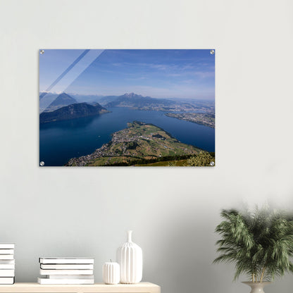 Acrylic glass print Central Switzerland: Breathtaking view over Lake Lucerne from the Rigi