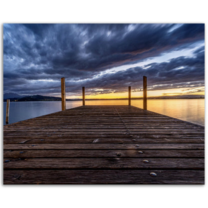 Idyllic nature poster: wooden pier on Lake Zug - Premium Poster