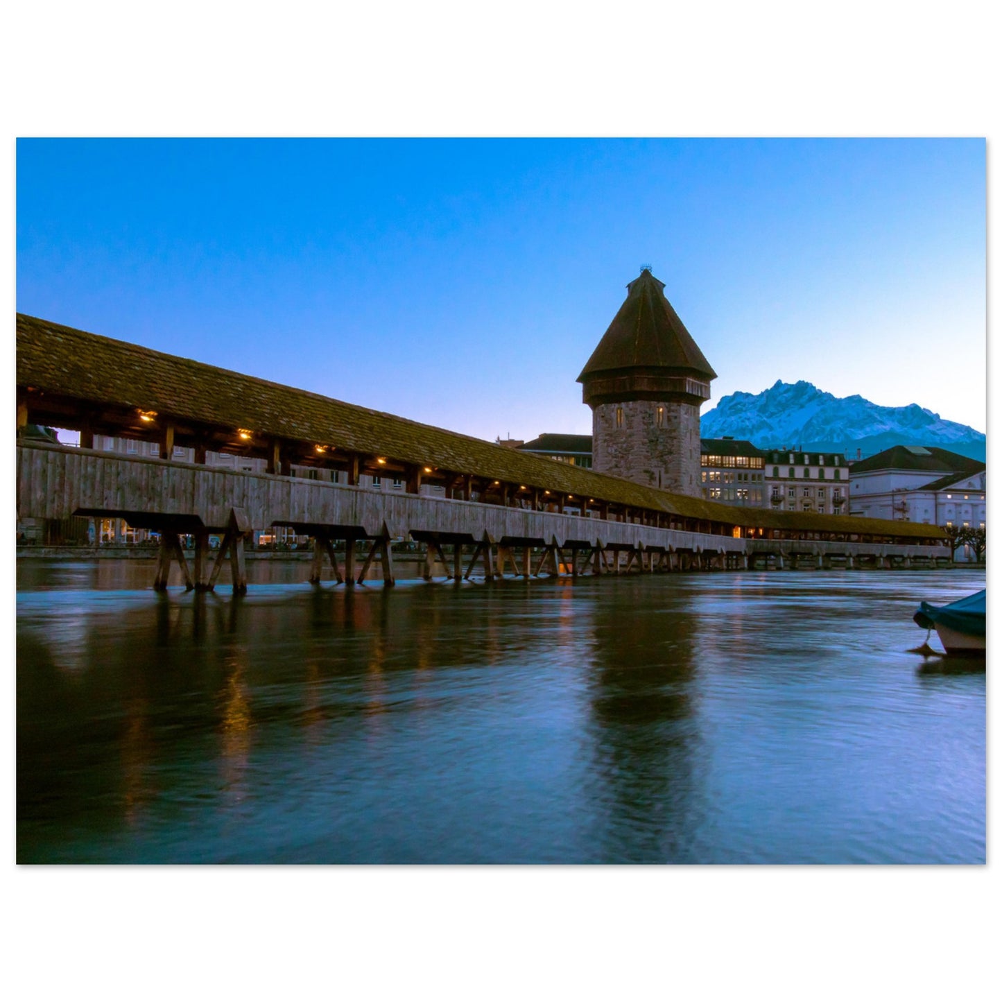 Chapel Bridge Lucerne &amp; Snowy Pilatus Forex Print