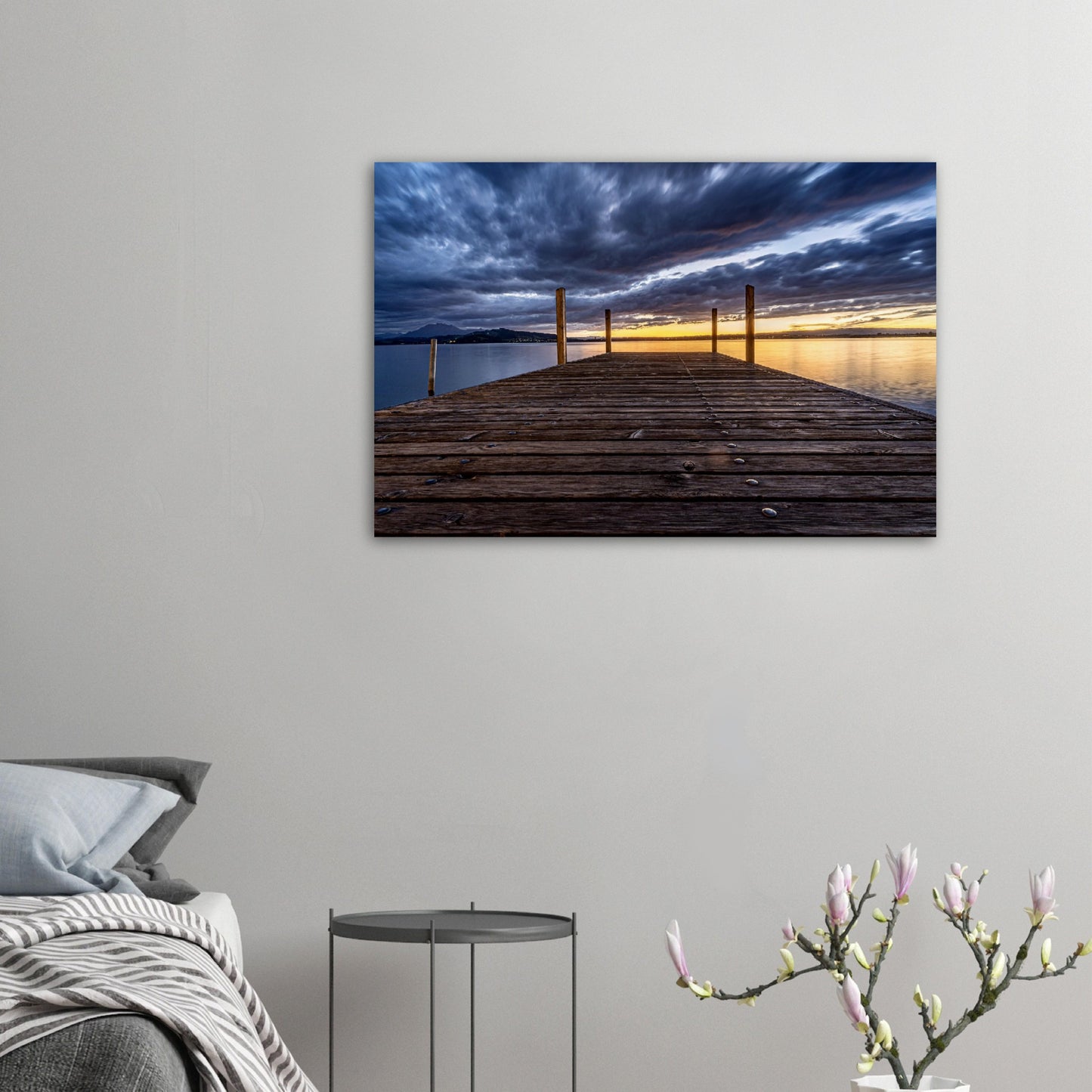 Idyllic nature poster: wooden pier on Lake Zug - Premium Poster