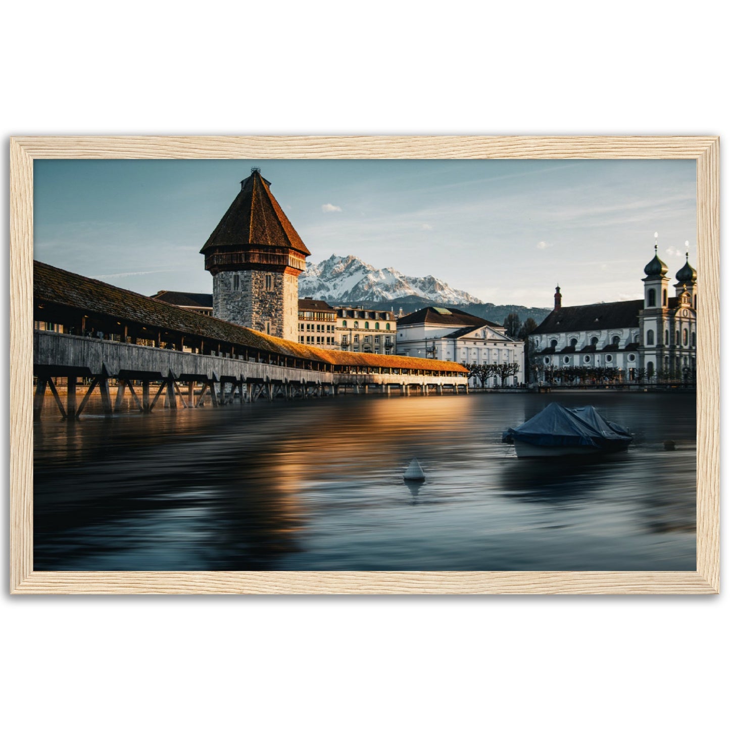 Framed poster Chapel Bridge Lucerne and Pilatus - Dusk