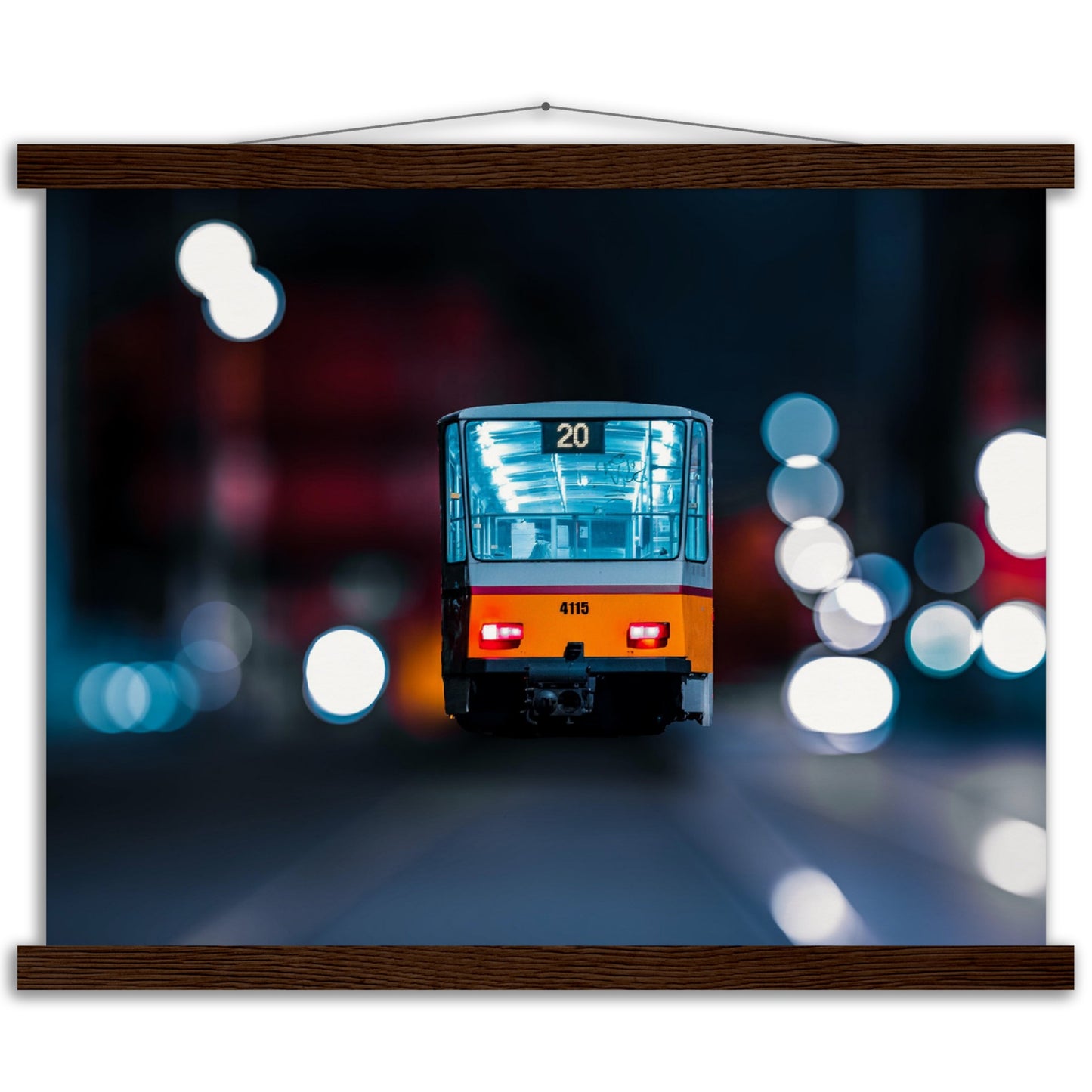 Yellow tram premium poster with wooden bars