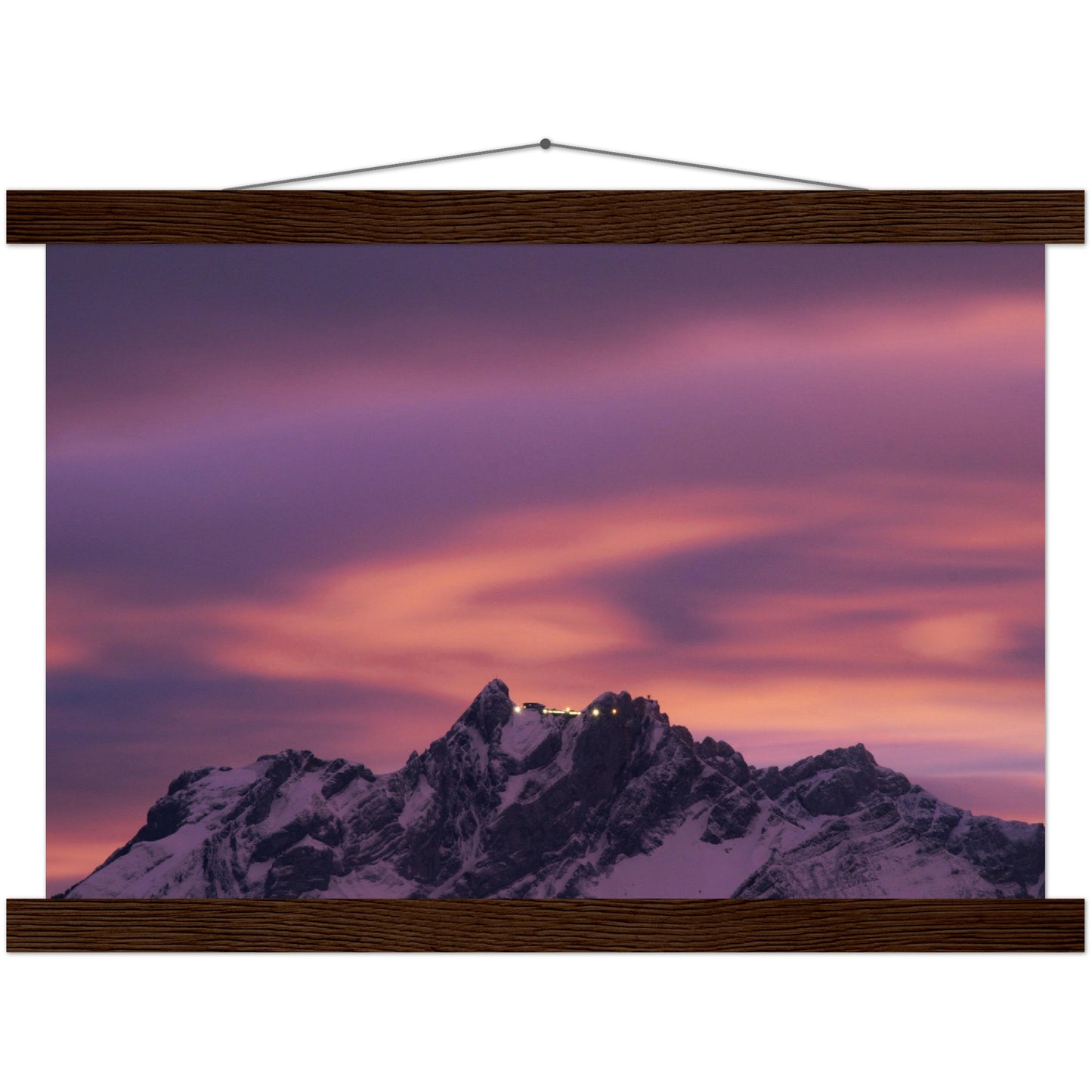 Pilatus in the evening light premium poster with wooden strips