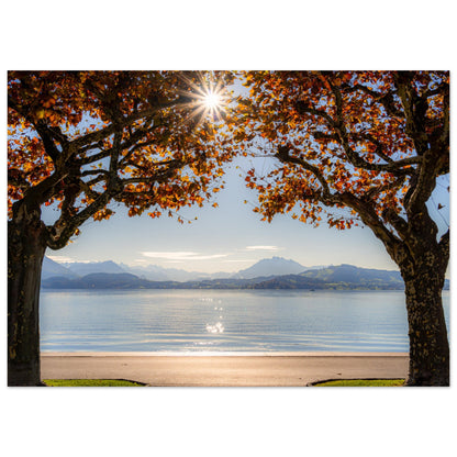 Autumn on Lake Zug with sun rays as a forex print