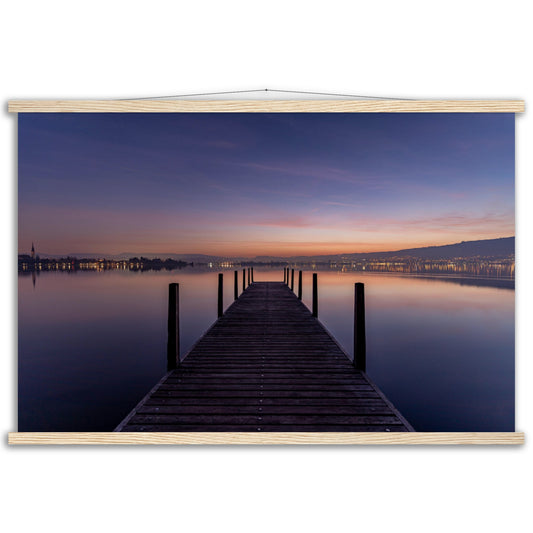Sunrise Lake Zug Premium Poster with wooden bars