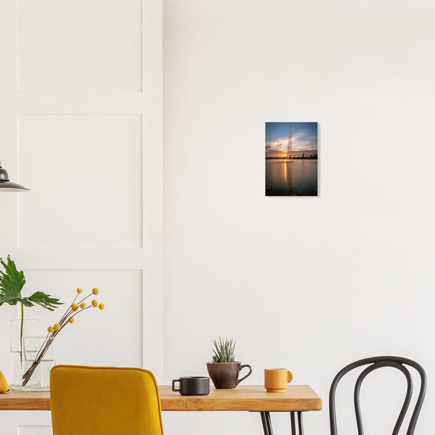 Water fountain in Lake Zug at sunset - poster