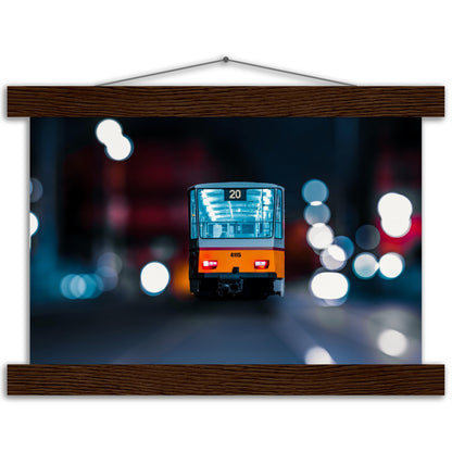 Yellow tram premium poster with wooden bars