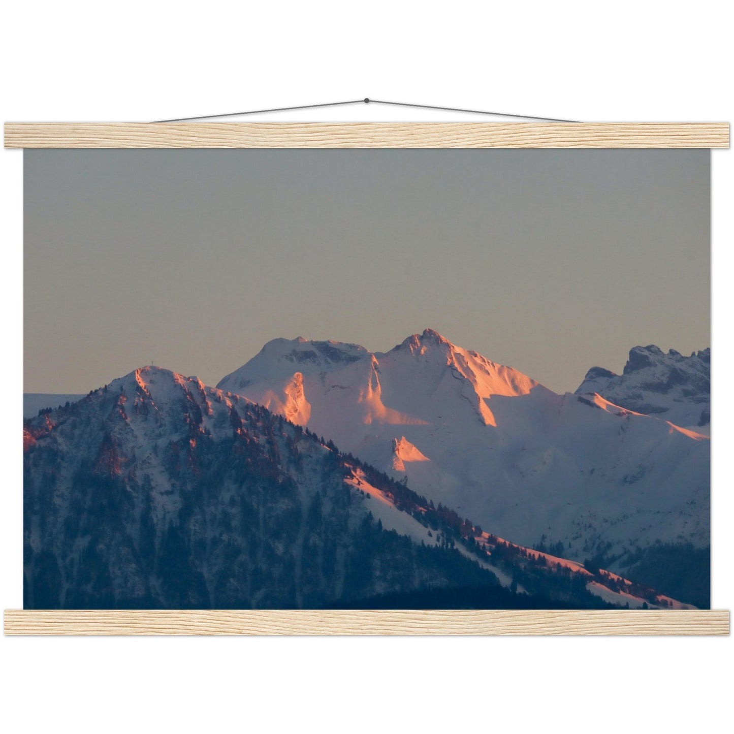 Alpengipfel in Abendrot: Buochserhorn und Brisen Premium Poster aus mattem Papier in Museumsqualität mit Holzleisten