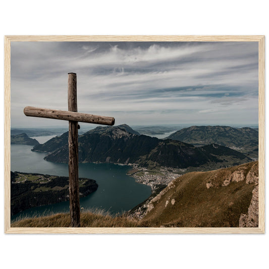 Atemberaubende Aussicht vom Fronalpstock - Poster auf matten Papier in Museumsqualität mit Holzrahmen