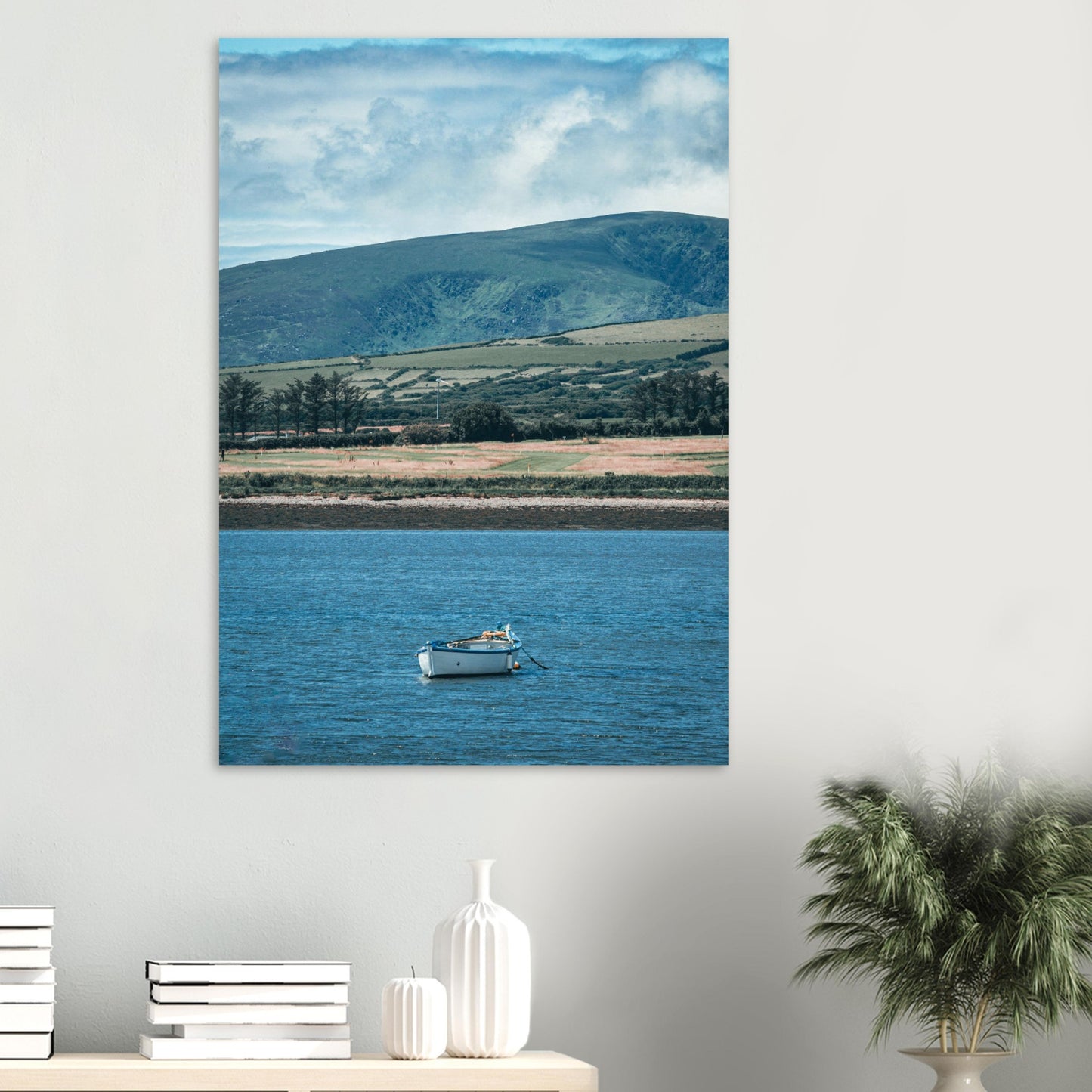 Lonely rowing boat on the sea - premium poster