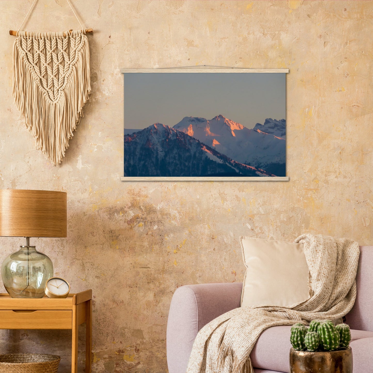 Alpengipfel in Abendrot: Buochserhorn und Brisen Premium Poster aus mattem Papier in Museumsqualität mit Holzleisten