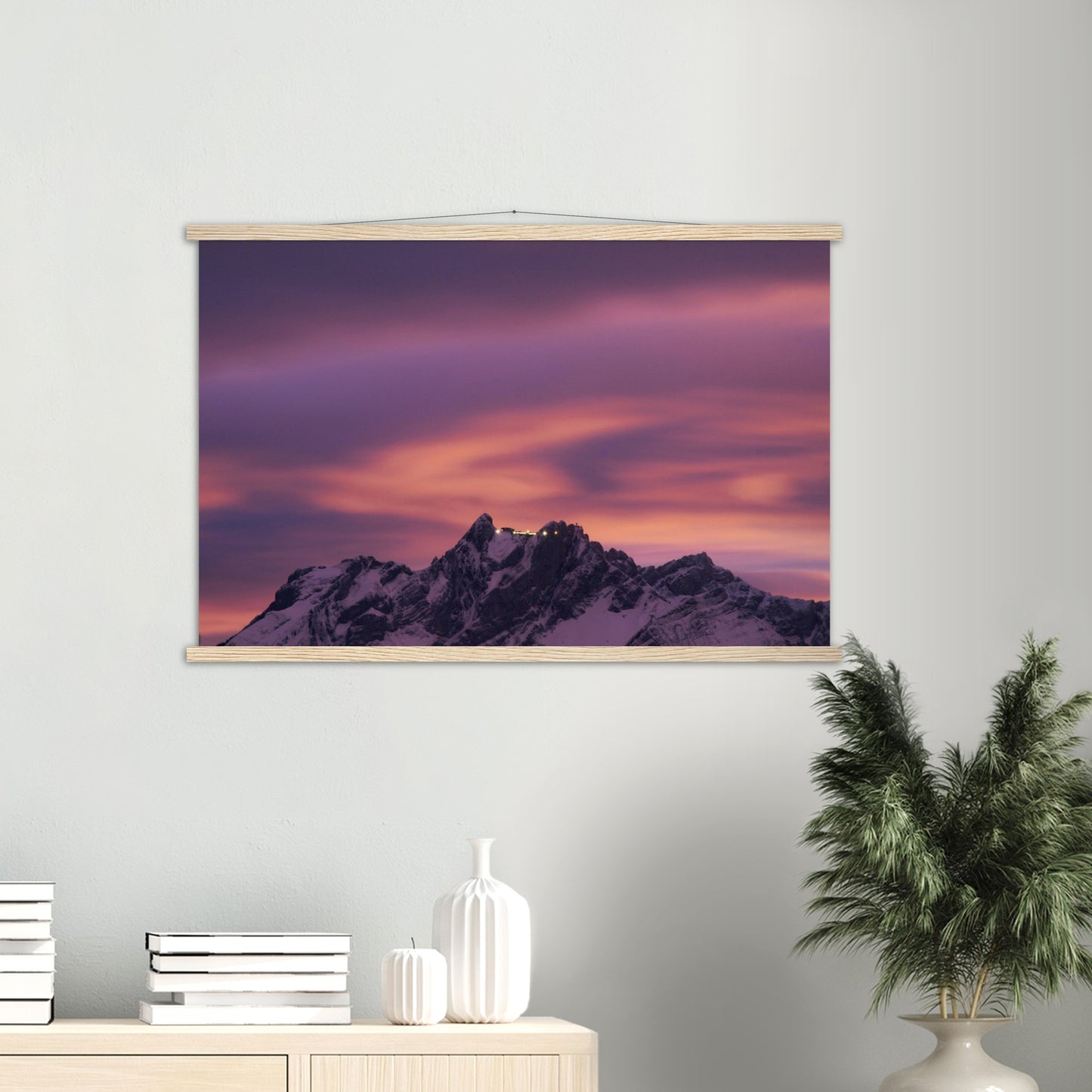 Pilatus in the evening light premium poster with wooden strips