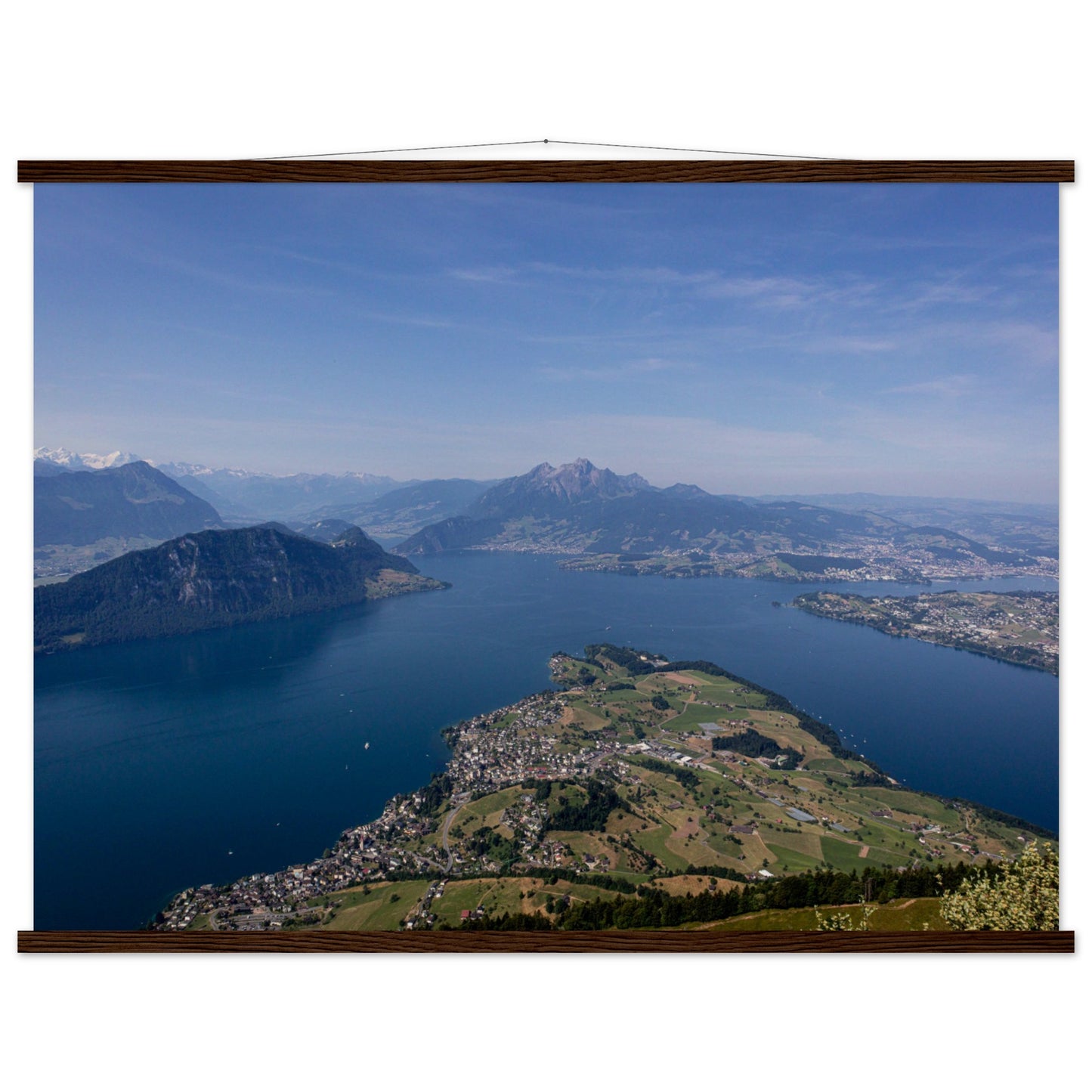 Central Switzerland Poster: Breathtaking view over Lake Lucerne Premium poster with wooden bars