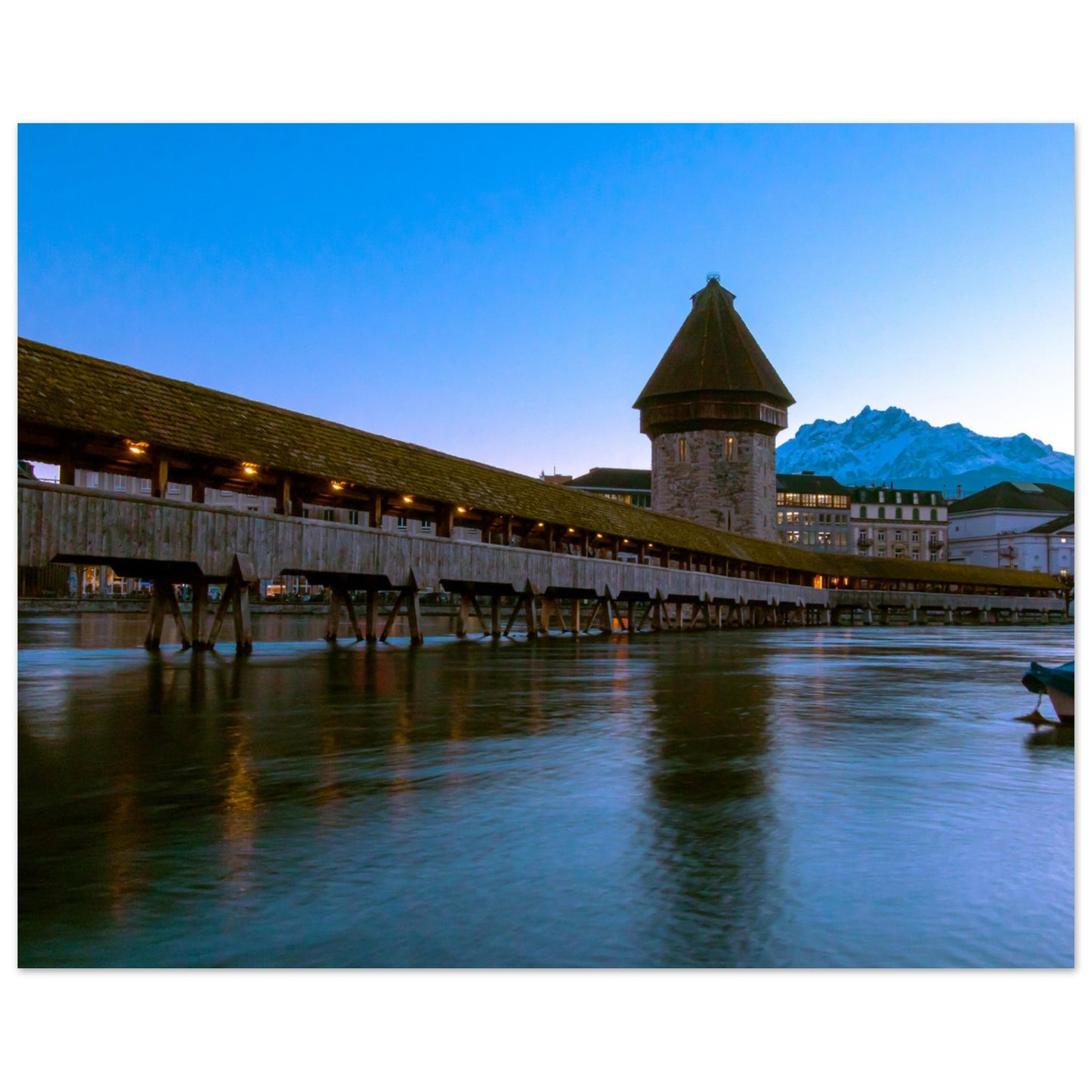 Chapel Bridge Lucerne &amp; Snowy Pilatus Forex Print